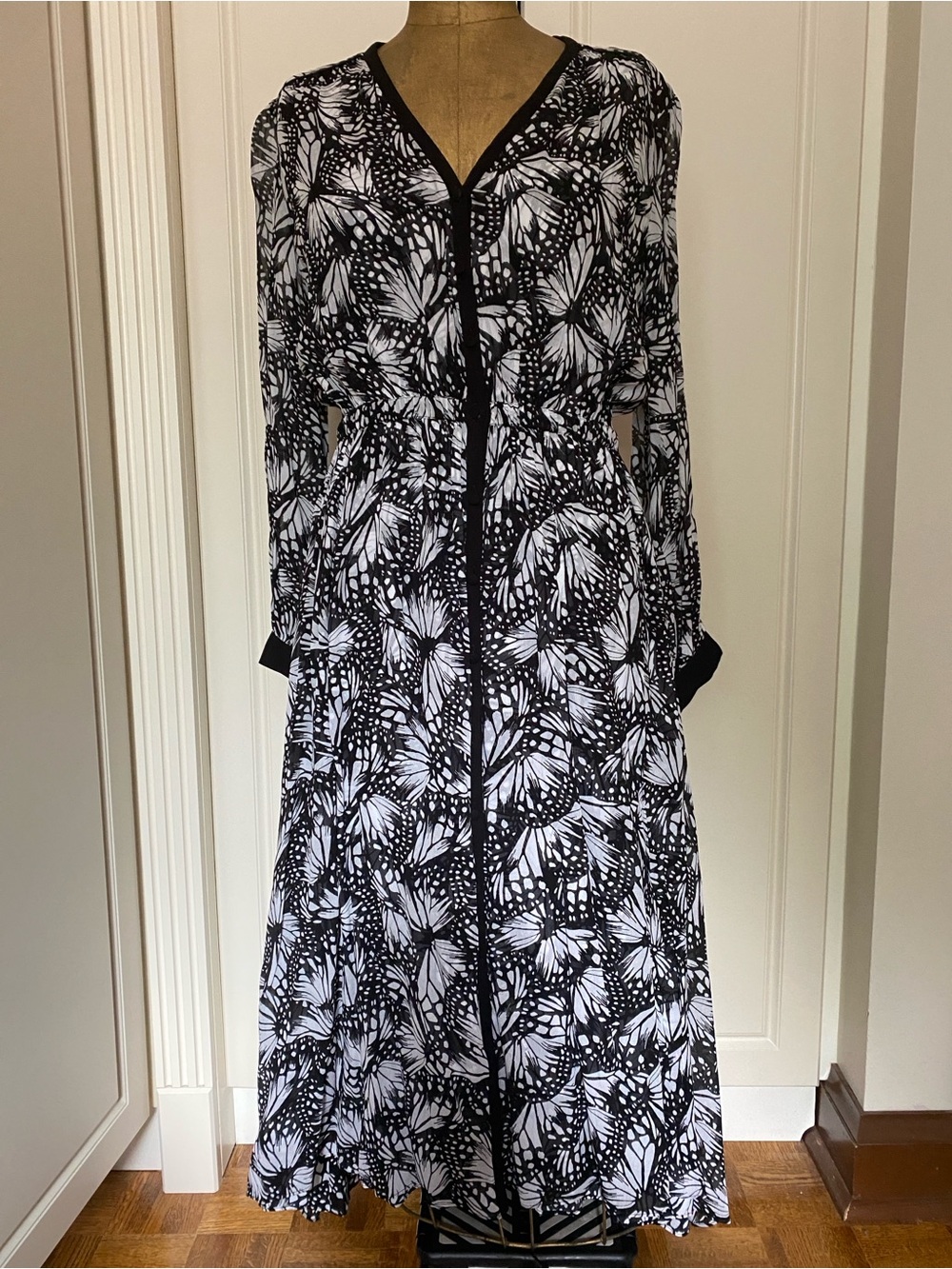 The Kooples Black & White Floral-Butterfly Print Dress